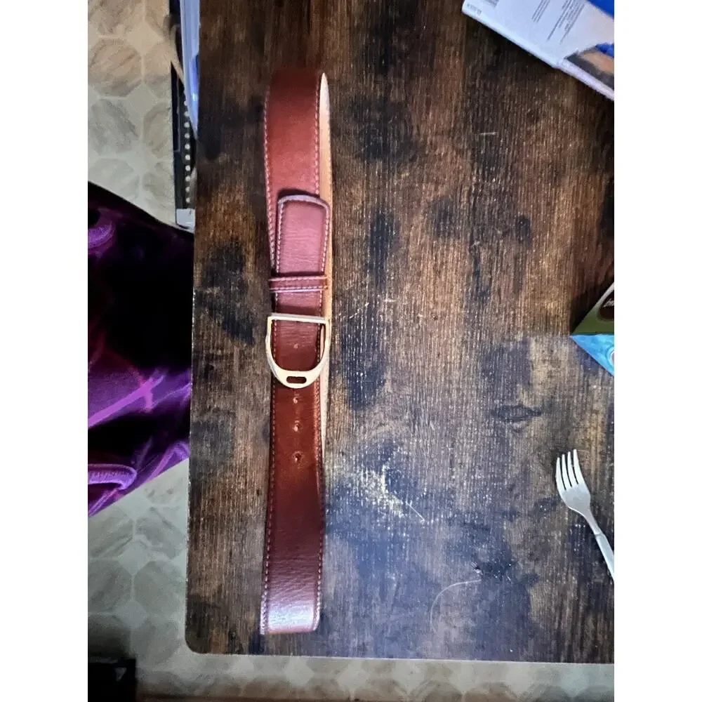 Vintage Christian Dior Full Grain ANILINK Belt 36 Classic D Buckle 5013